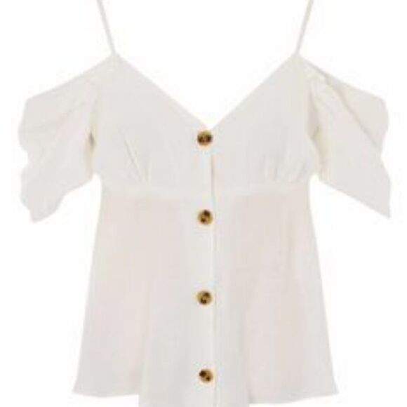 TopShop Cold Shoulder Ivory Button Up - Picture 1 of 7